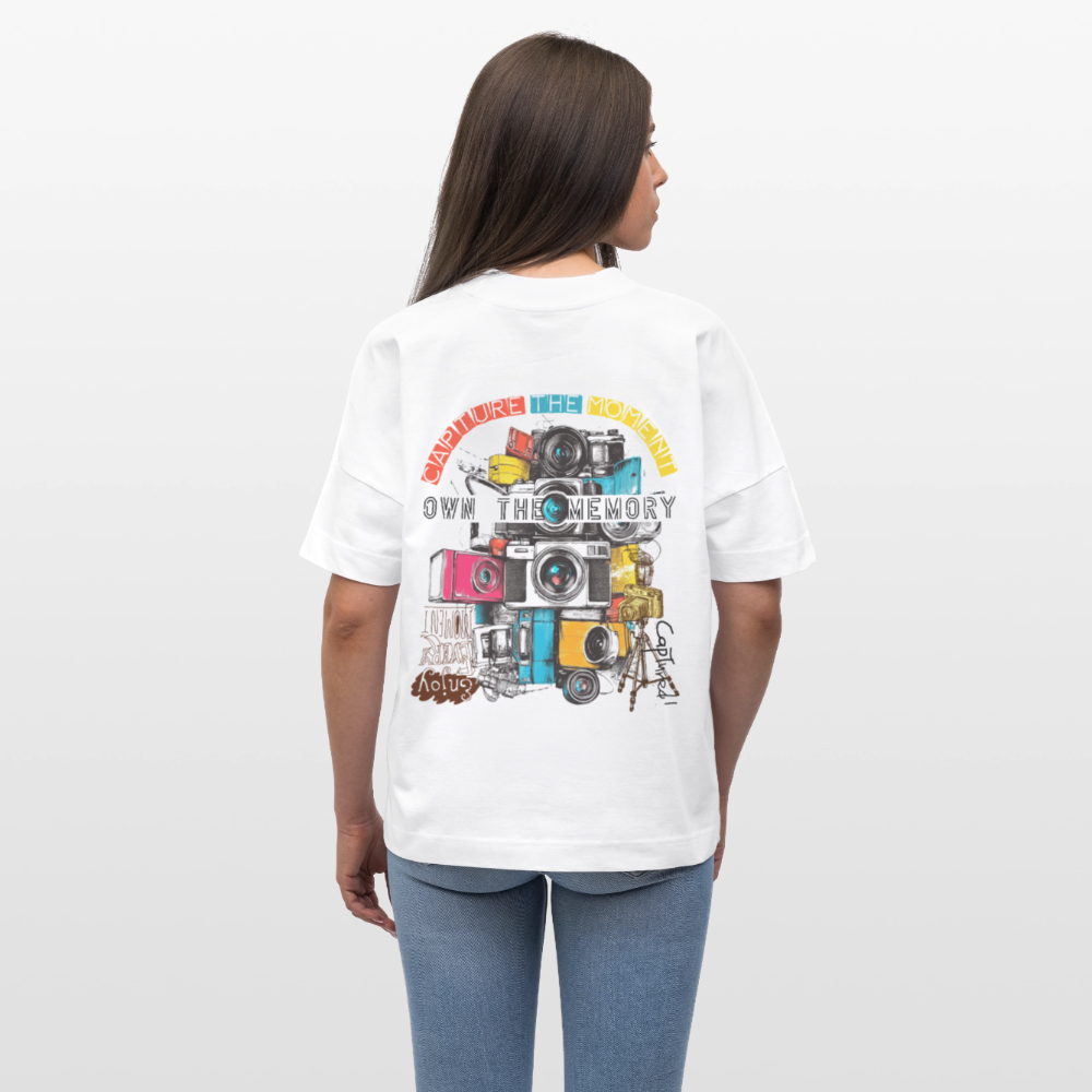 Zarethor, Kamera, 1st | Blaster, Oversize Bio T-Shirt, Unisex - Weiß