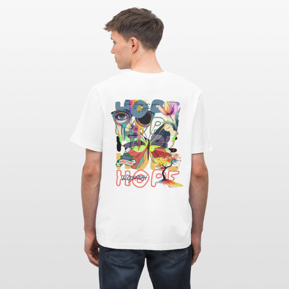 Tenebris, Schmetterling, 1st | Essential, Relaxed Fit Unisex Bio T-Shirt - Weiß