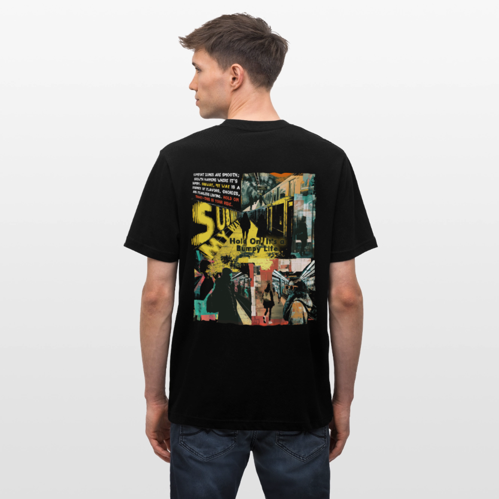 Dionyson, U-Bahn, 1st | Essential, Relaxed Fit Unisex Bio T-Shirt - Schwarz