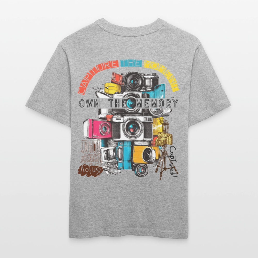 Zarethor, Kamera, 1st | Essential, Relaxed Fit Unisex Bio T-Shirt - Grau meliert