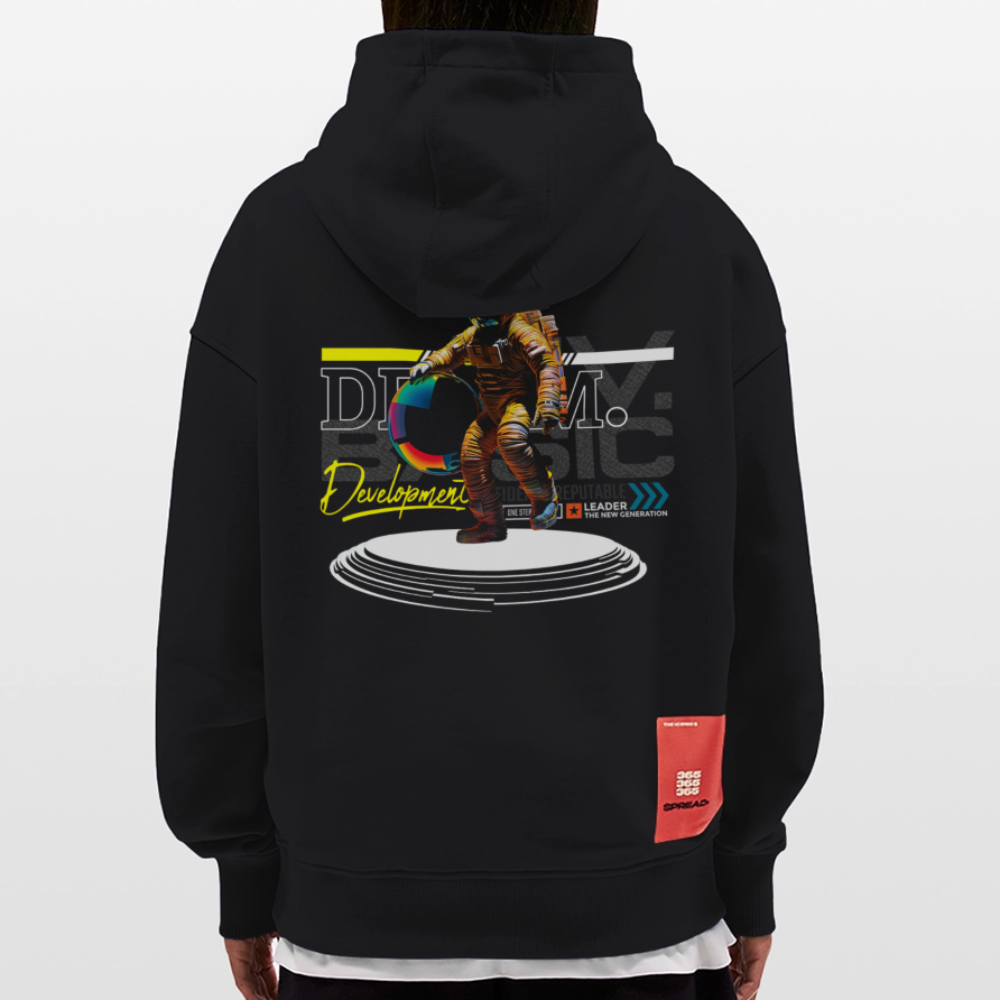 Şevrê, Astronaut, 1st | Heavyweight Oversized Bio Hoodie, Unisex - SOLID BLACK