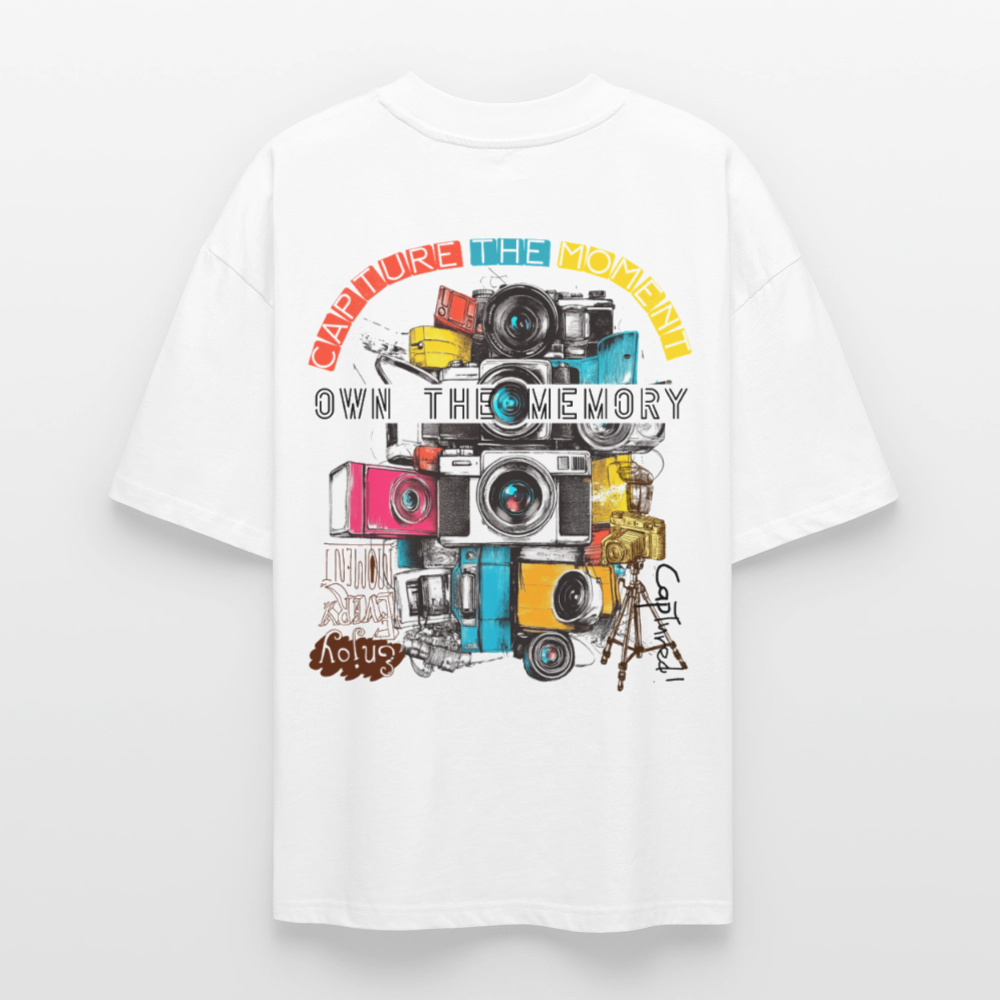 Zarethor, Kamera, 1st | Blaster, Oversize Bio T-Shirt, Unisex - Weiß