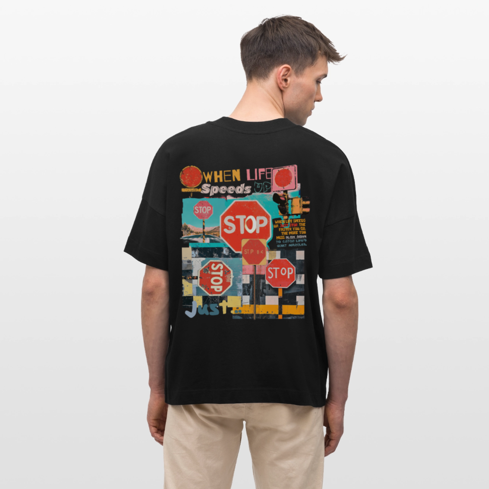 Solvarion2, Stopp, 1st | Blaster, Oversize Bio T-Shirt, Unisex - Schwarz