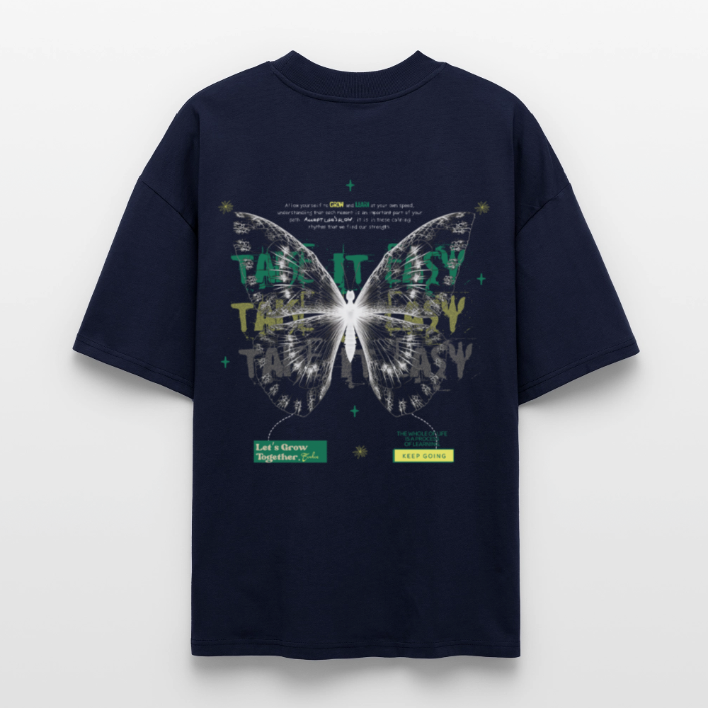 Hesinkar, Schmetterling, 1st | Blaster, Oversize Bio T-Shirt, Unisex - Navy