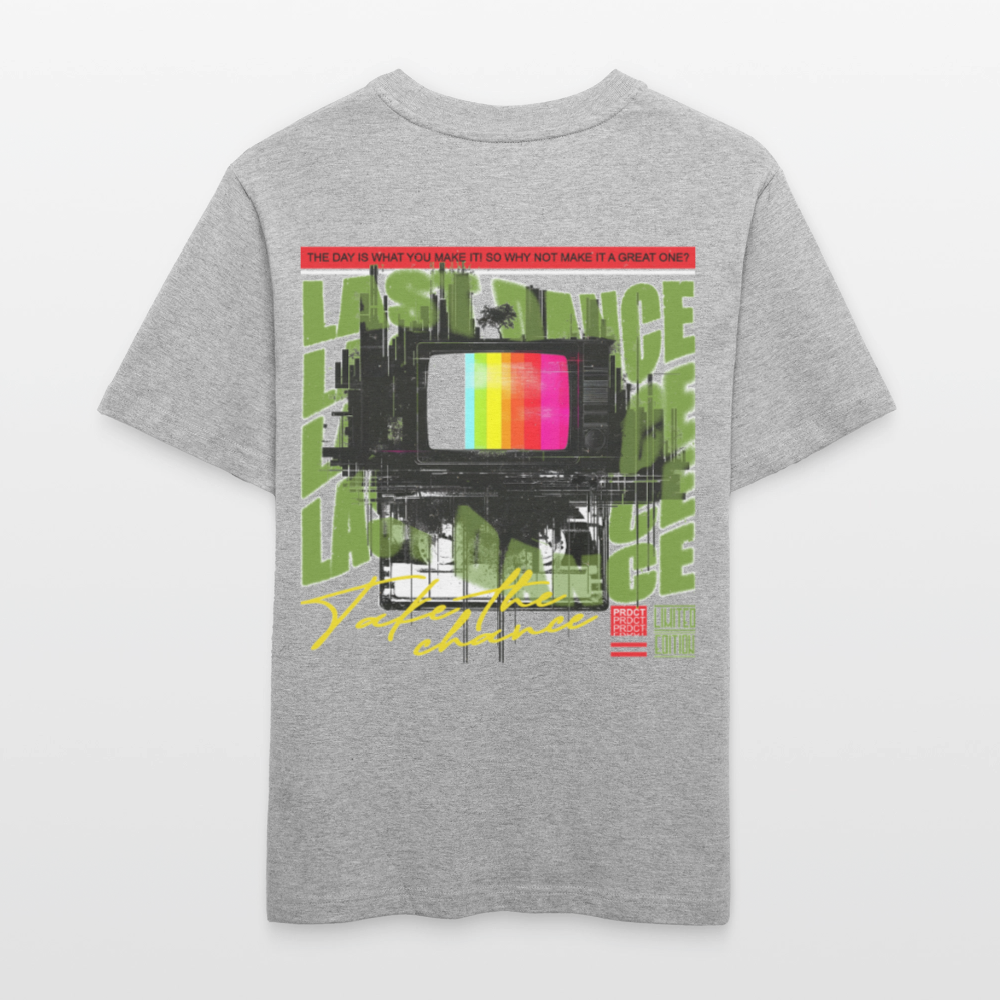 Oblivionis, Fernseher, 1st | Essential, Relaxed Fit Unisex Bio T-Shirt - Grau meliert