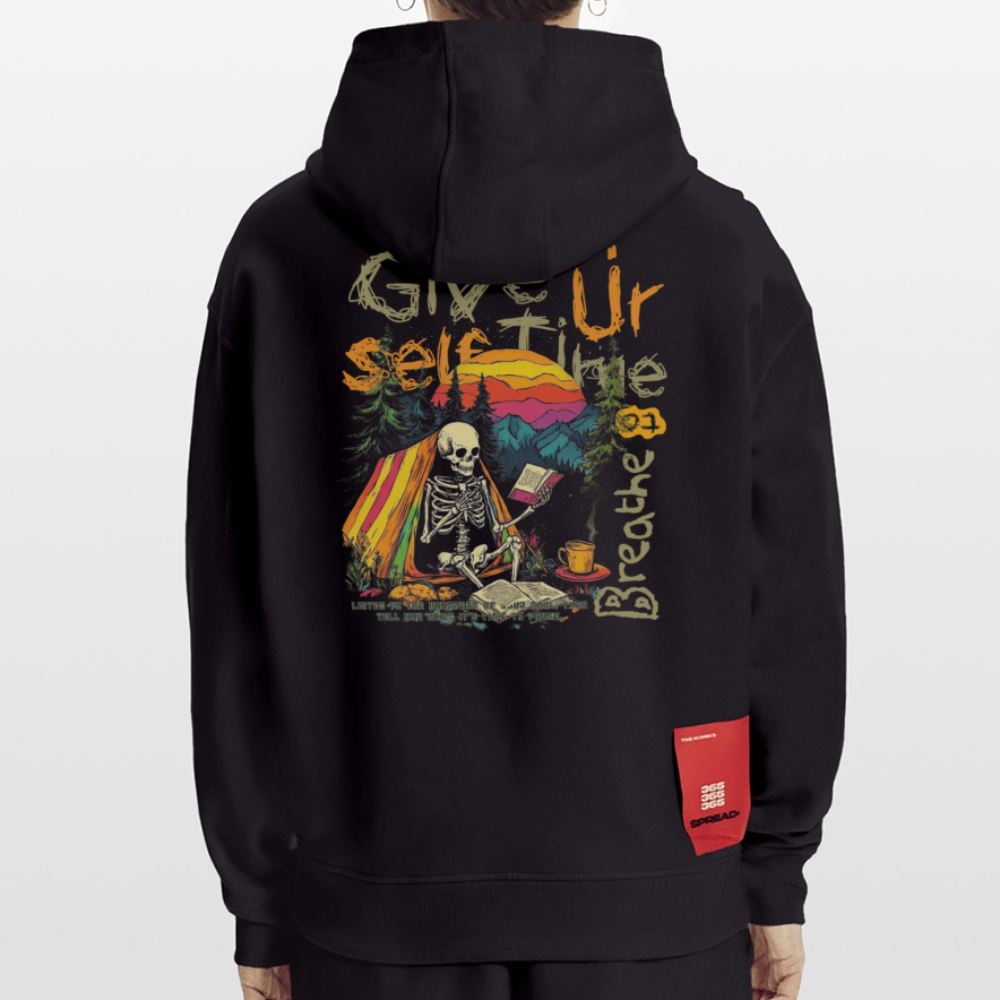 Mihriban, Skelet, 1st | Heavyweight Oversized Bio Hoodie, Unisex - SOLID BLACK