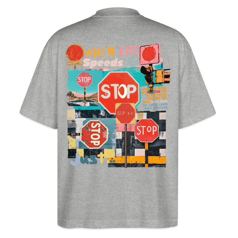 Solvarion, Stopp, 1st | Blaster, Oversize Bio T-Shirt, Unisex - Grau meliert