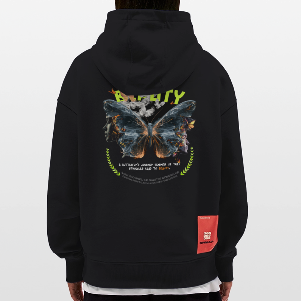 Harith, Schmetterling, 1st | Heavyweight Oversized Bio Hoodie, Unisex - SOLID BLACK