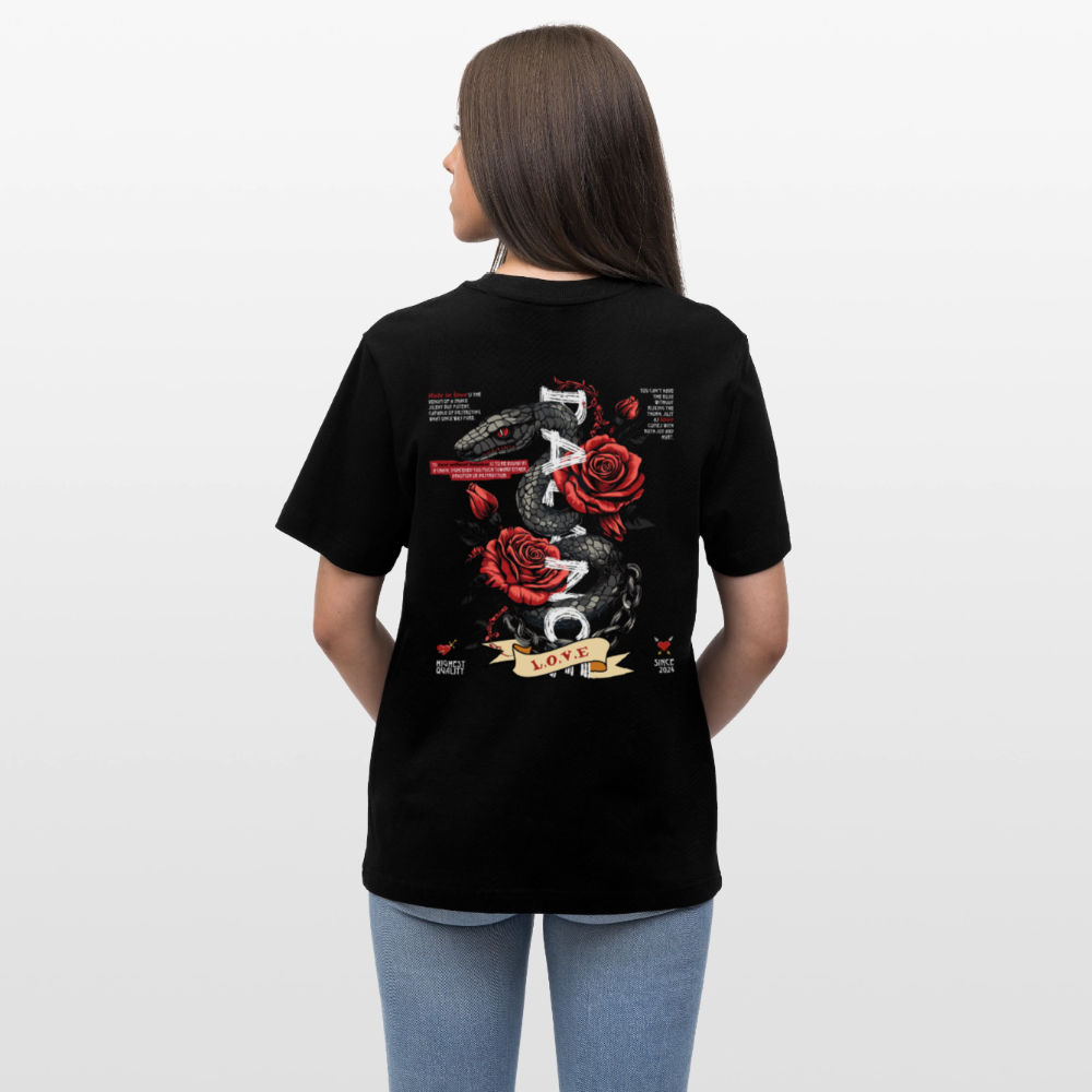 Hephani, Schlange, 1st | Essential, Relaxed Fit Unisex Bio T-Shirt - Schwarz