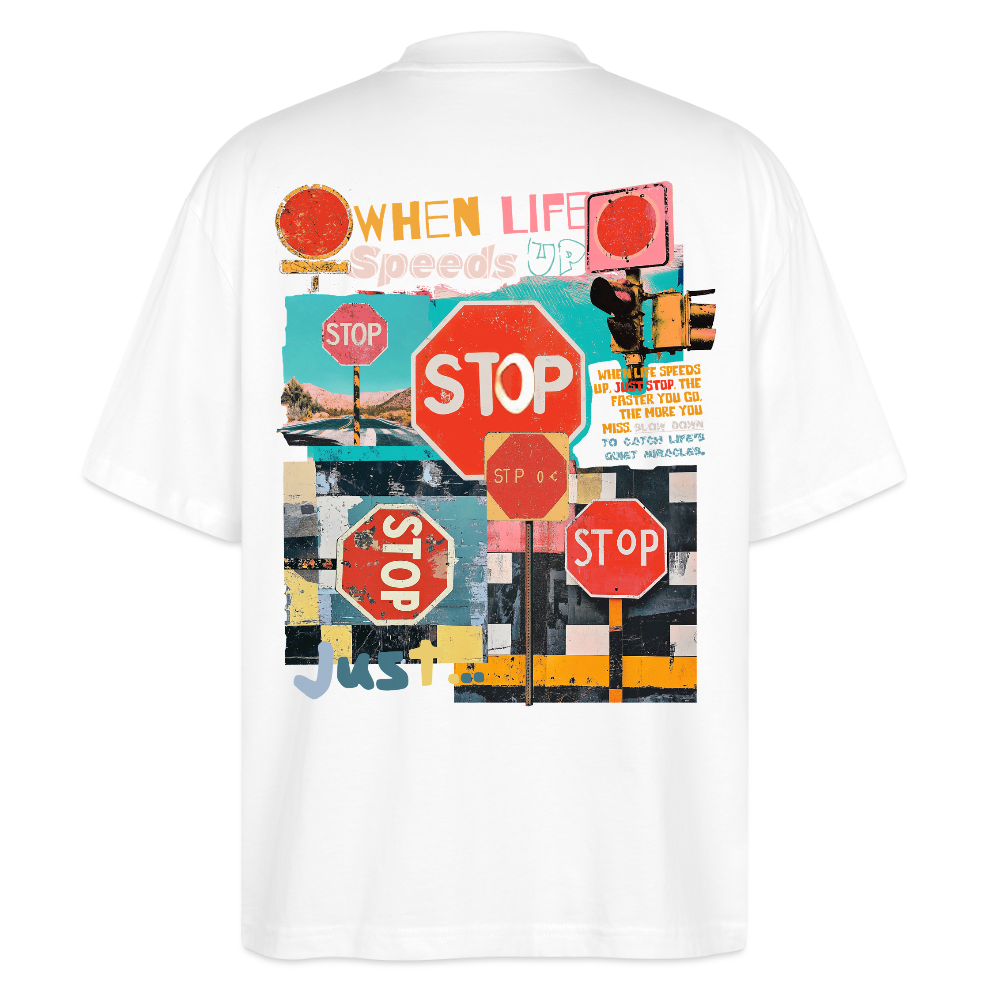 Solvarion, Stopp, 1st | Blaster, Oversize Bio T-Shirt, Unisex - Weiß