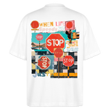 Solvarion, Stopp, 1st | Blaster, Oversize Bio T-Shirt, Unisex - Weiß