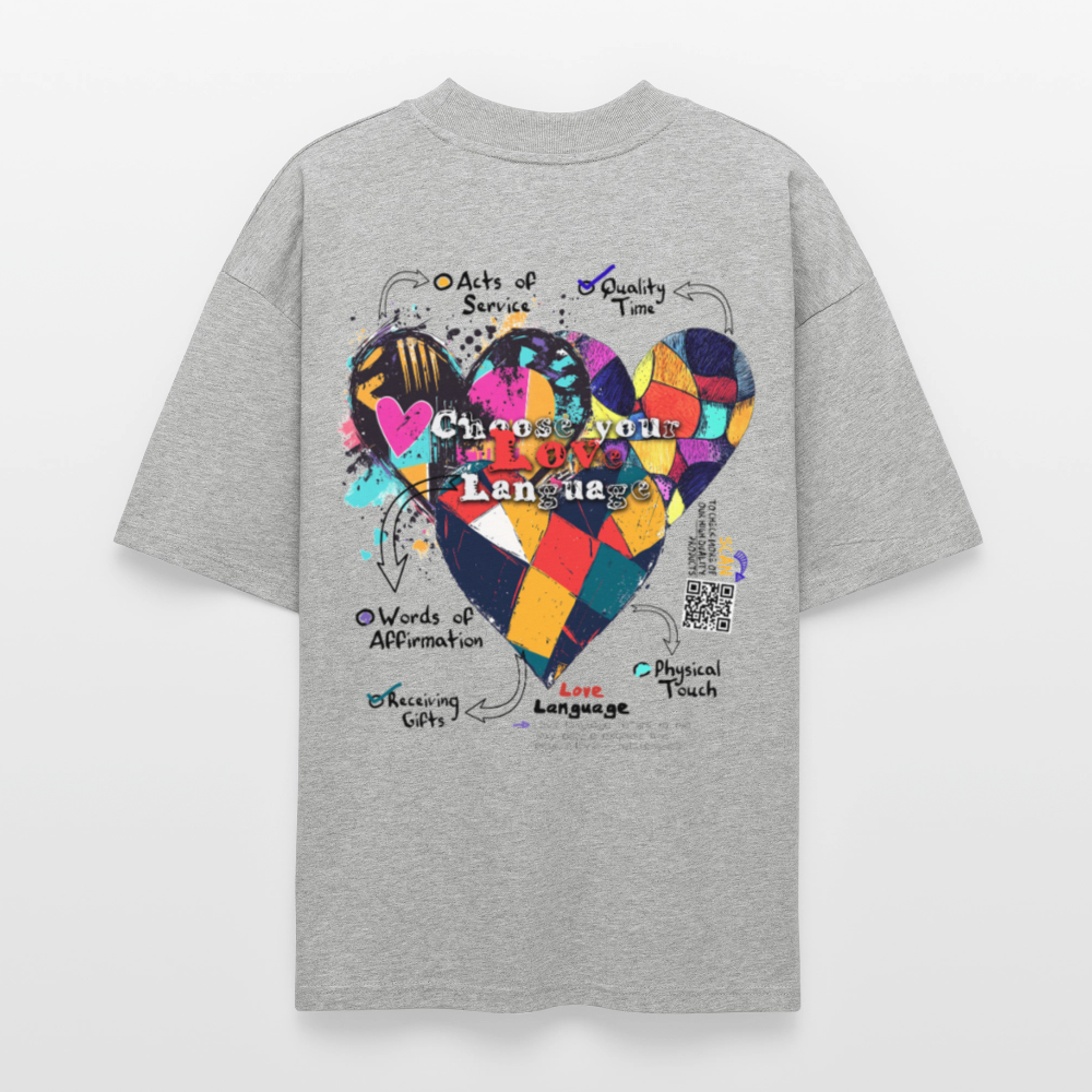 Baldurion, Herzen, 1st | Blaster, Oversize Bio T-Shirt, Unisex - Grau meliert