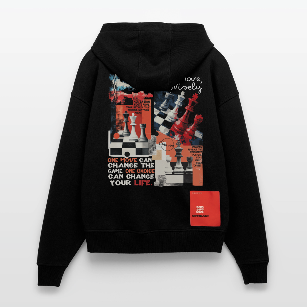 Heraa, Schach, 1st | Heavyweight Oversized Bio Zip Hoodie, Unisex - SOLID BLACK