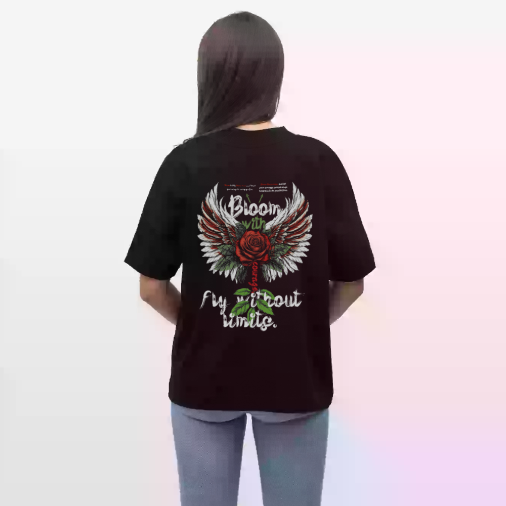 Amaterasu , Engelsflügel, 1st | Blaster, Oversize Bio T-Shirt, Unisex - Schwarz