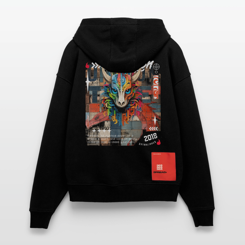 Nezha, Drache, 1st | Heavyweight Oversized Bio Zip Hoodie, Unisex - SOLID BLACK