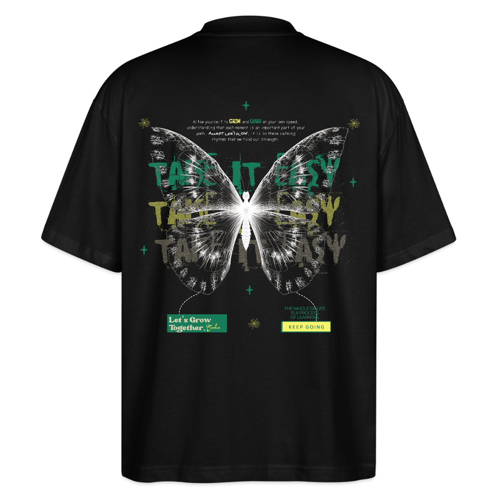 Hesinkar, Schmetterling, 1st | Blaster, Oversize Bio T-Shirt, Unisex - Schwarz
