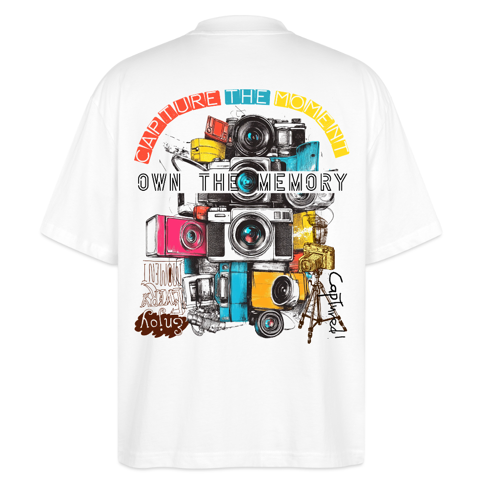 Zarethor, Kamera, 1st | Blaster, Oversize Bio T-Shirt, Unisex - Weiß