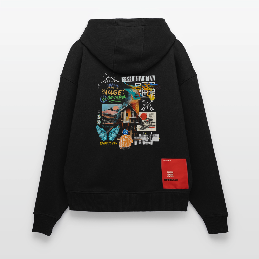Nüwa, Wandern, 1st | Heavyweight Oversized Bio Hoodie, Unisex - SOLID BLACK