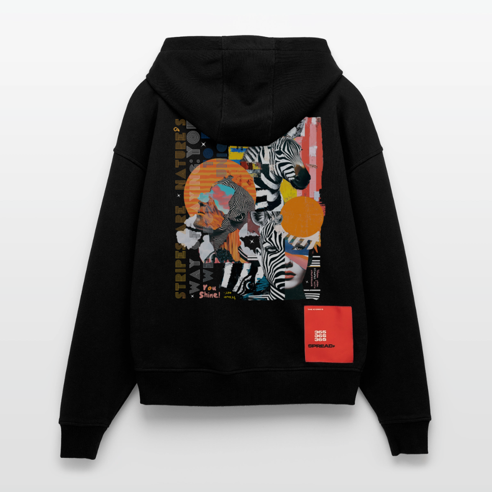 Aresia, Zebra, 1st | Heavyweight Oversized Bio Zip Hoodie, Unisex - SOLID BLACK