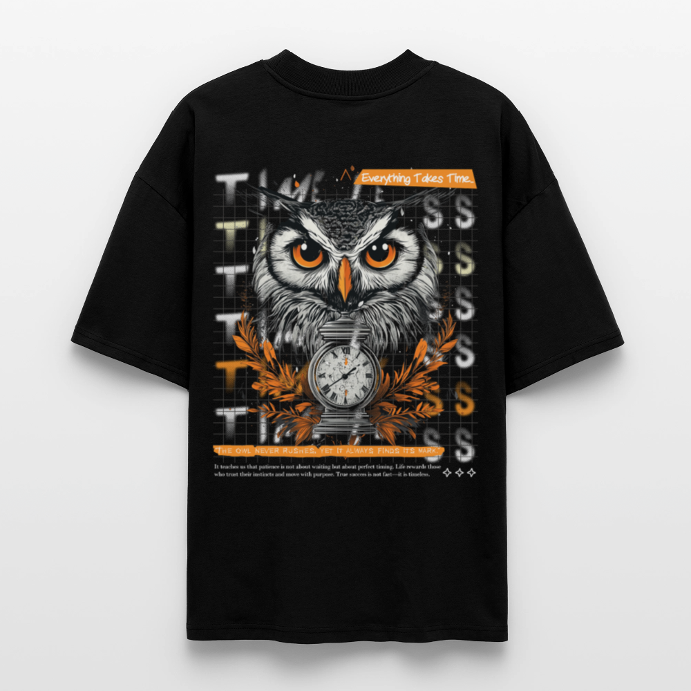 Marid, Eule, 1st | Blaster, Oversize Bio T-Shirt, Unisex - Schwarz
