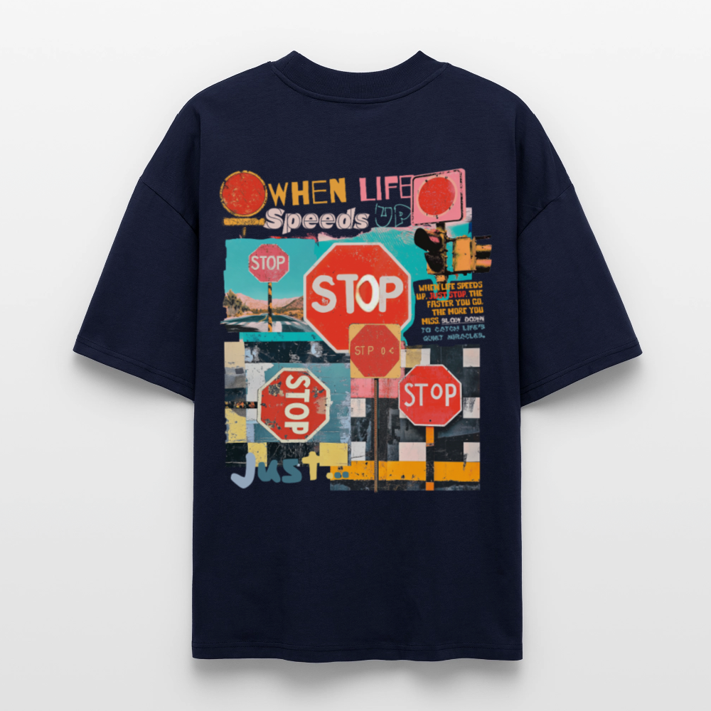 Solvarion2, Stopp, 1st | Blaster, Oversize Bio T-Shirt, Unisex - Navy