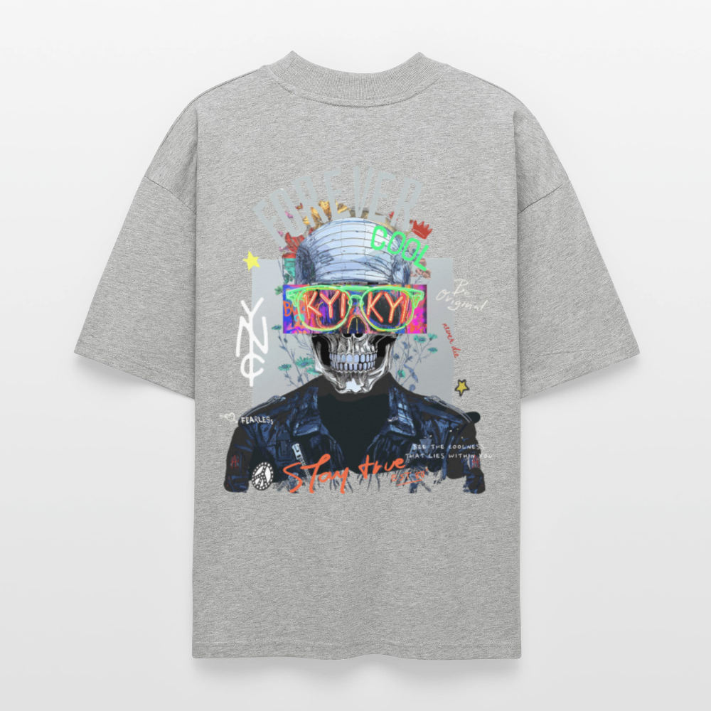 Fenriswolf, Totenkopf, 1st | Blaster, Oversize Bio T-Shirt, Unisex - Grau meliert