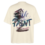Ignisvar, Haus, 1st | Blaster, Oversize Bio T-Shirt, Unisex - Weißgrau