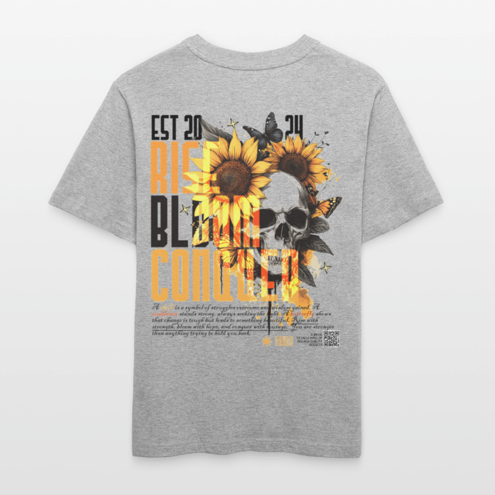 Umbraxion, Sonnenblume, 1st | Essential, Relaxed Fit Unisex Bio T-Shirt - Grau meliert