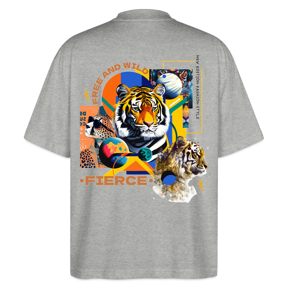 Kepleris, Tiger, 1st | Blaster, Oversize Bio T-Shirt, Unisex - Grau meliert