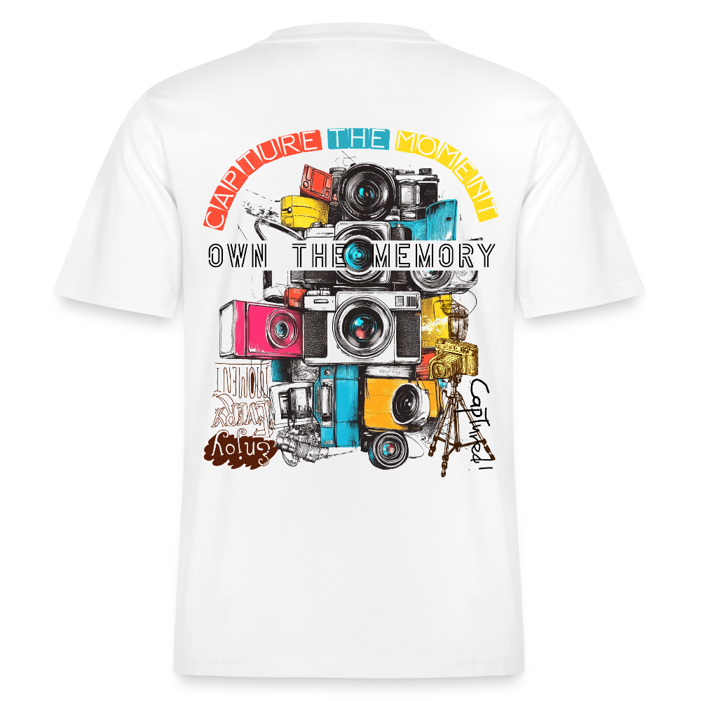 Zarethor, Kamera, 1st | Essential, Relaxed Fit Unisex Bio T-Shirt - Weiß