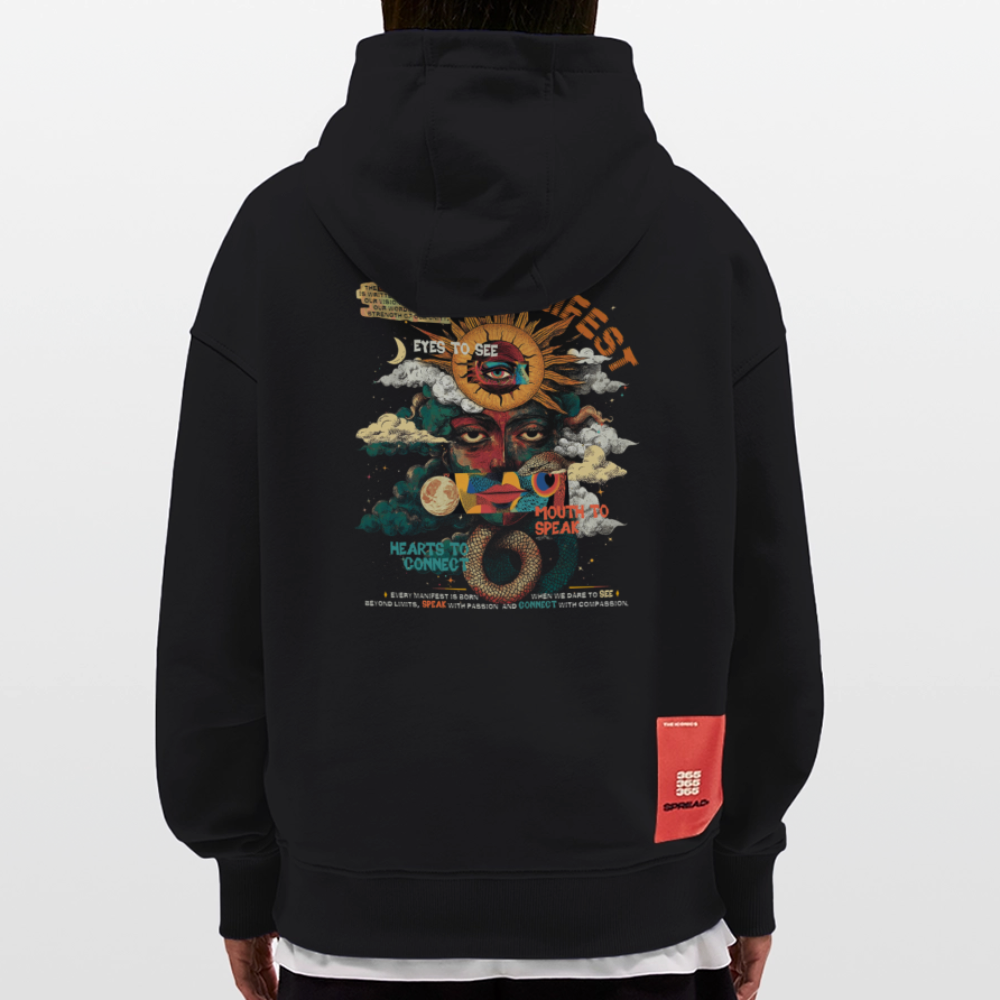 Ruqayya, Sonne, 1st | Heavyweight Oversized Bio Hoodie, Unisex - SOLID BLACK