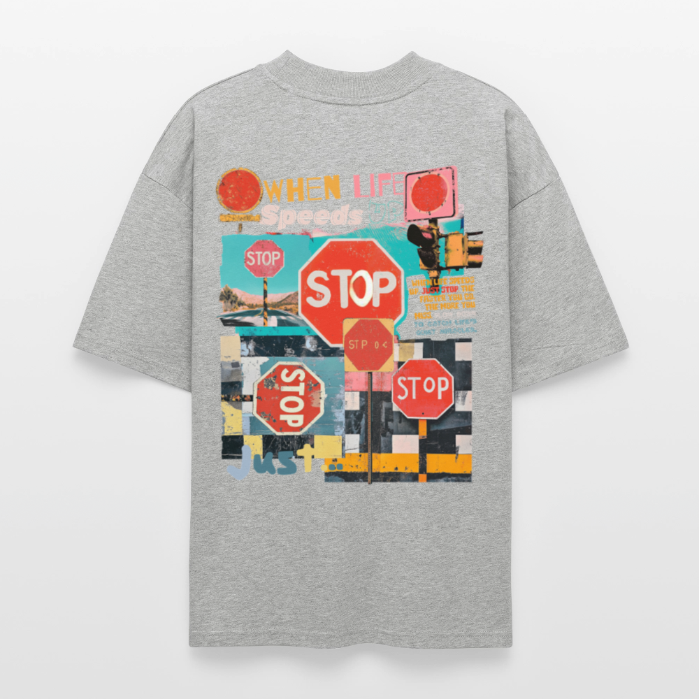Solvarion2, Stopp, 1st | Blaster, Oversize Bio T-Shirt, Unisex - Grau meliert
