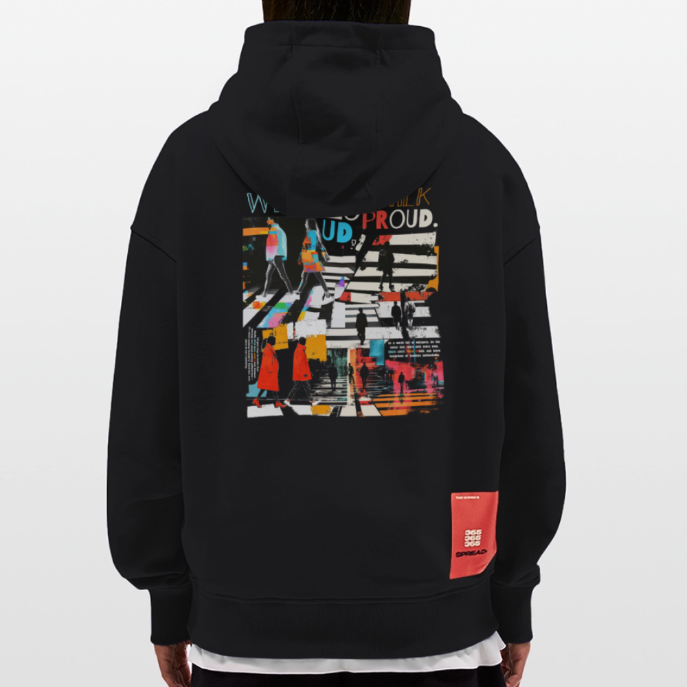 Anankean, Zebrastreifen, 1st | Heavyweight Oversized Bio Hoodie, Unisex - SOLID BLACK