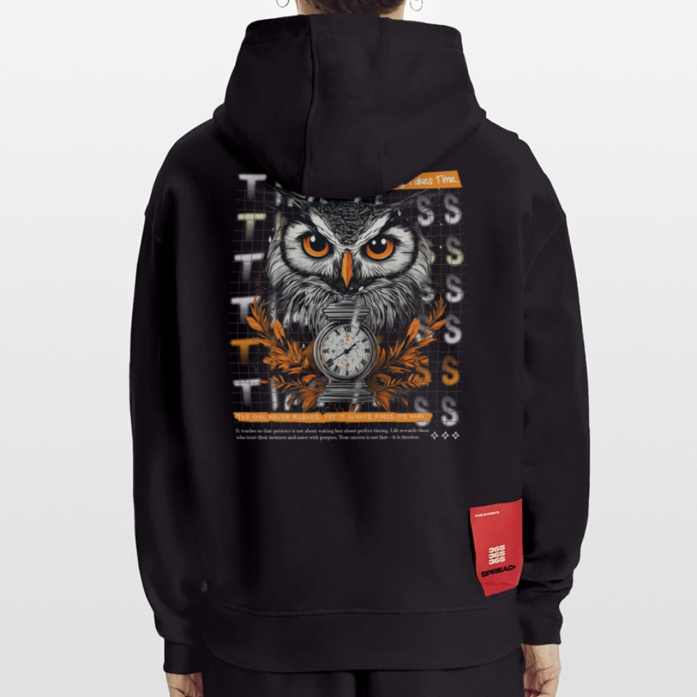 Marid, Eule, 1st | Heavyweight Oversized Bio Hoodie, Unisex - SOLID BLACK
