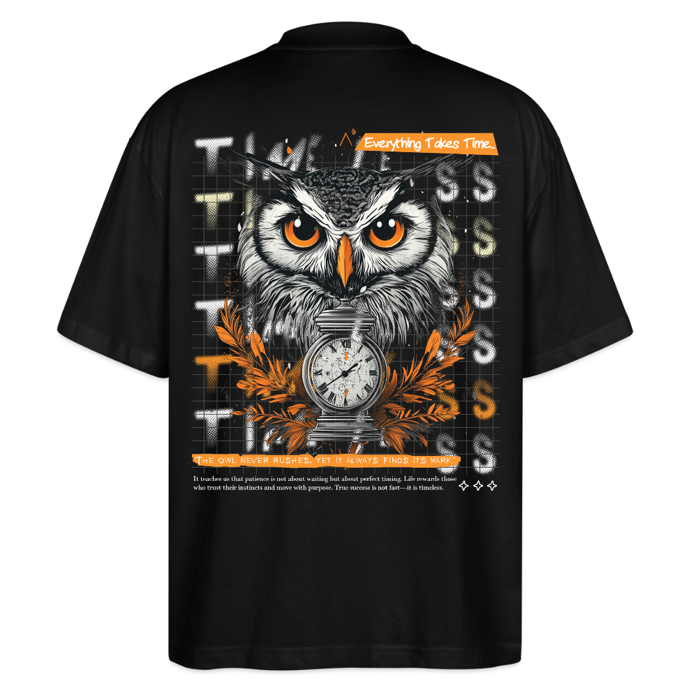Marid, Eule, 1st | Blaster, Oversize Bio T-Shirt, Unisex - Schwarz