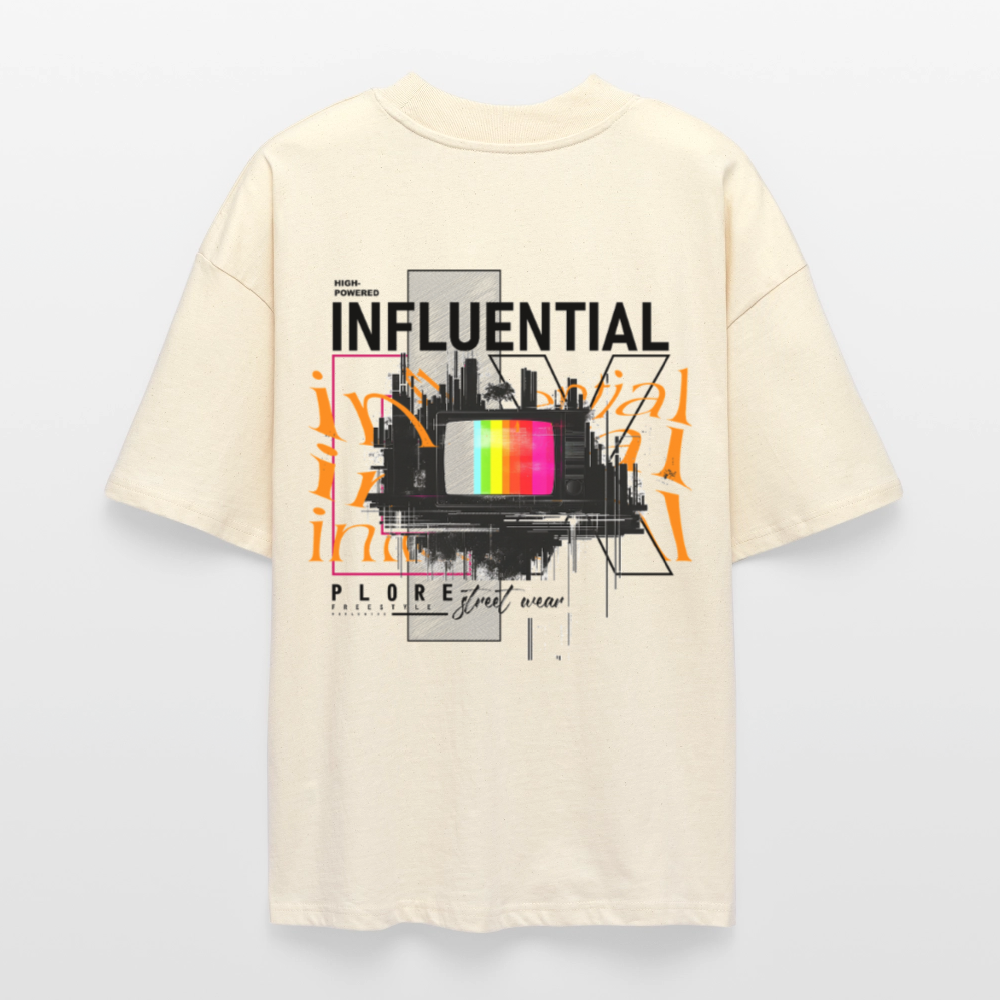 Flamethar, Fernseher, 1st | Blaster, Oversize Bio T-Shirt, Unisex - Weißgrau