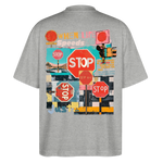 Solvarion2, Stopp, 1st | Blaster, Oversize Bio T-Shirt, Unisex - Grau meliert