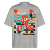 Solvarion2, Stopp, 1st | Blaster, Oversize Bio T-Shirt, Unisex - Grau meliert