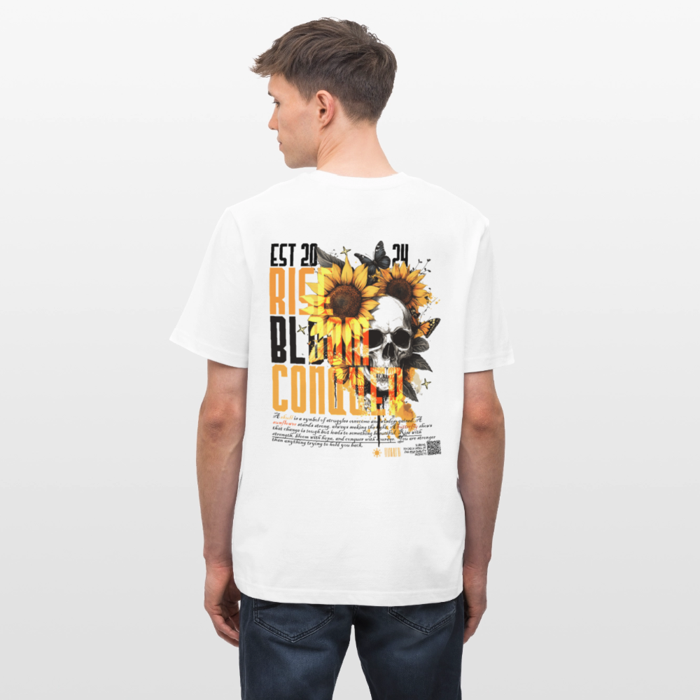 Umbraxion, Sonnenblume, 1st | Essential, Relaxed Fit Unisex Bio T-Shirt - Weiß