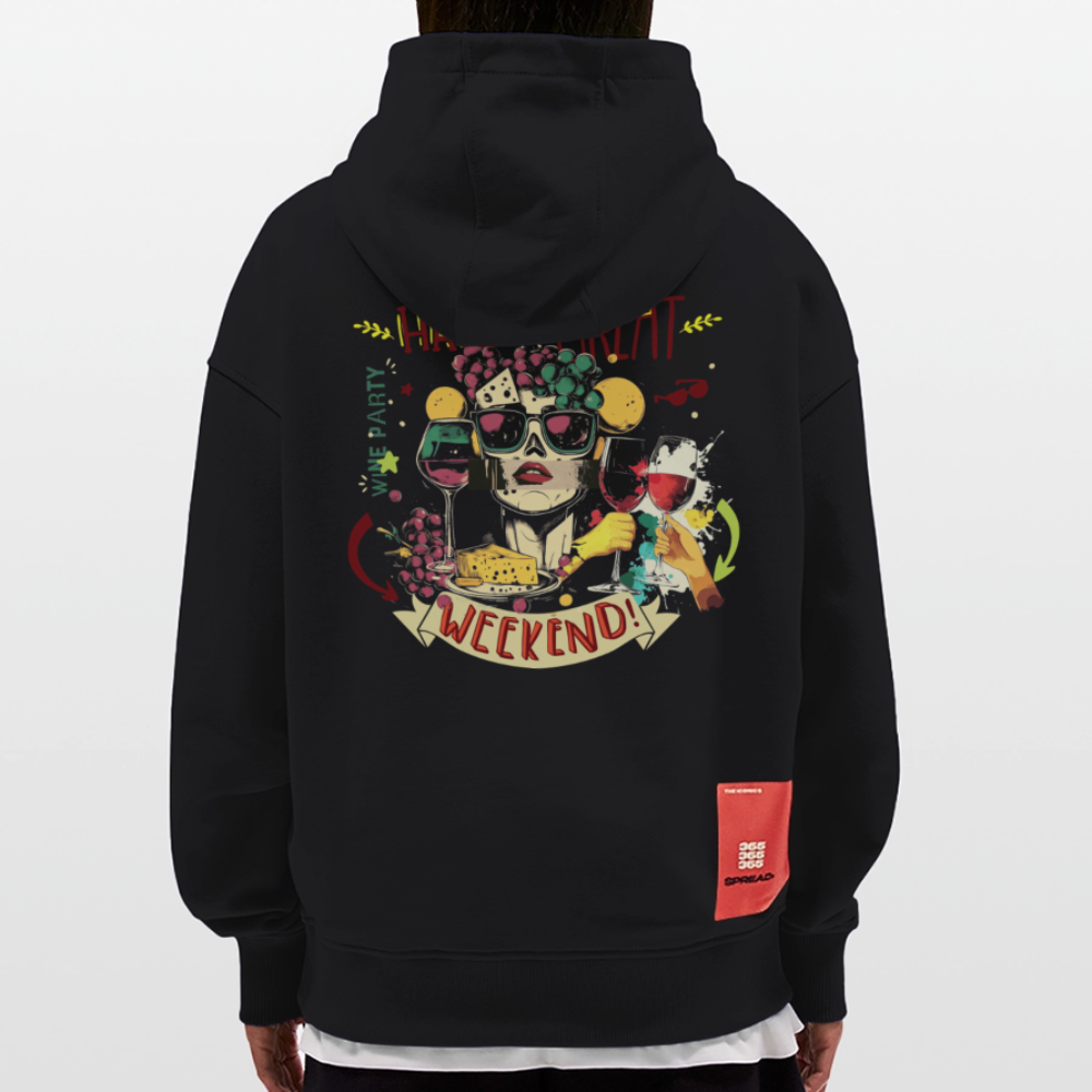 Ruh, Trauben, 1st | Heavyweight Oversized Bio Hoodie, Unisex - SOLID BLACK