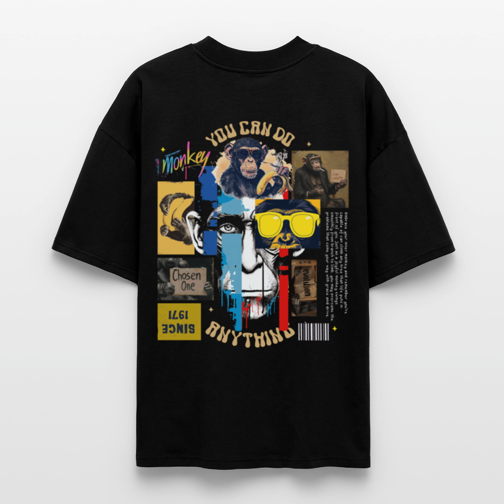 Xurjin, Affe, 1st | Blaster, Oversize Bio T-Shirt, Unisex - Schwarz