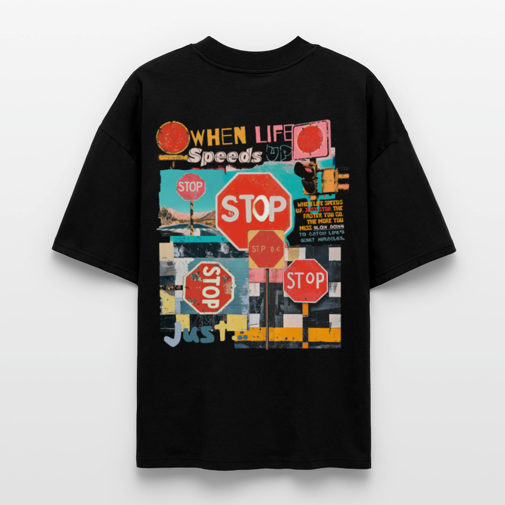 Solvarion2, Stopp, 1st | Blaster, Oversize Bio T-Shirt, Unisex - Schwarz