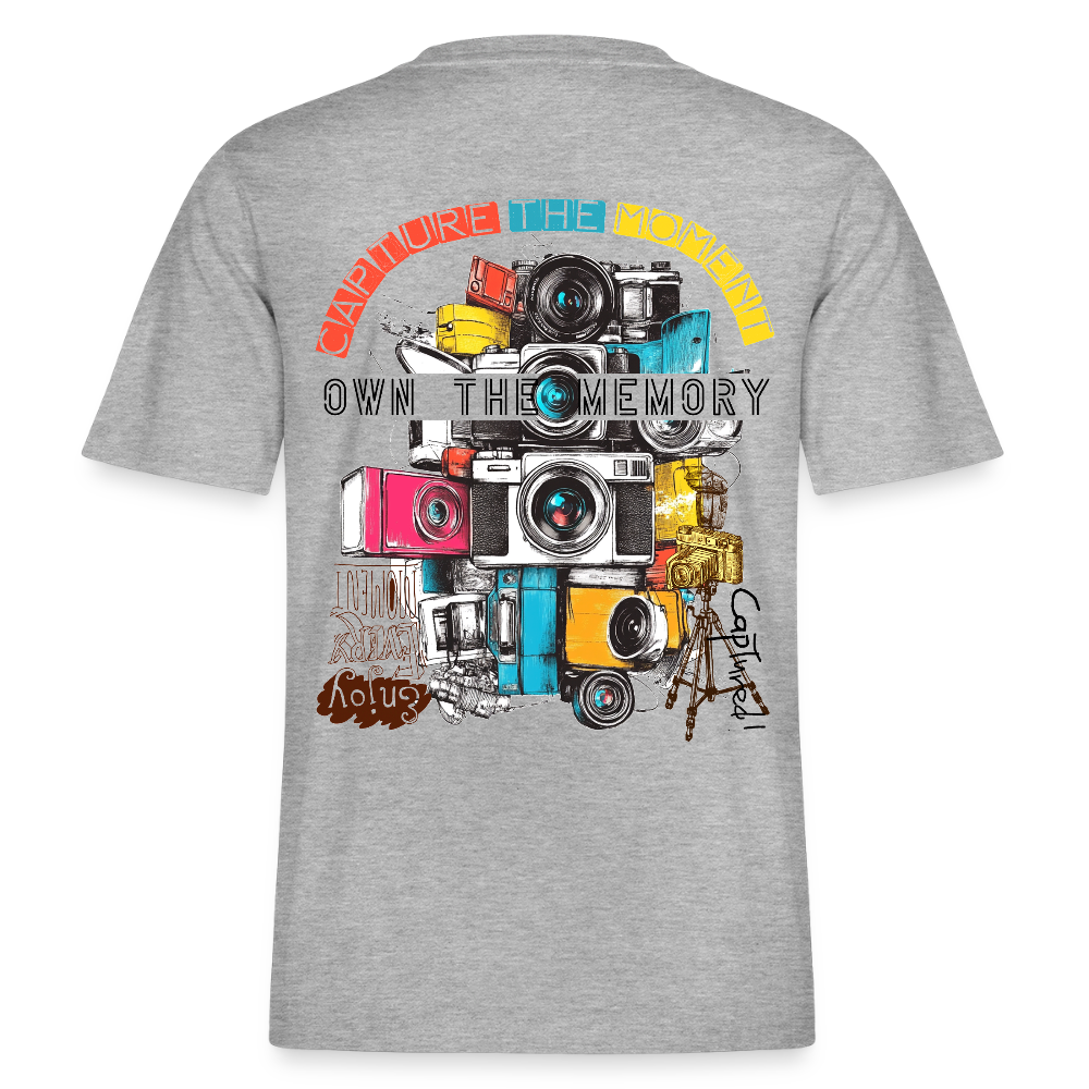 Zarethor, Kamera, 1st | Essential, Relaxed Fit Unisex Bio T-Shirt - Grau meliert