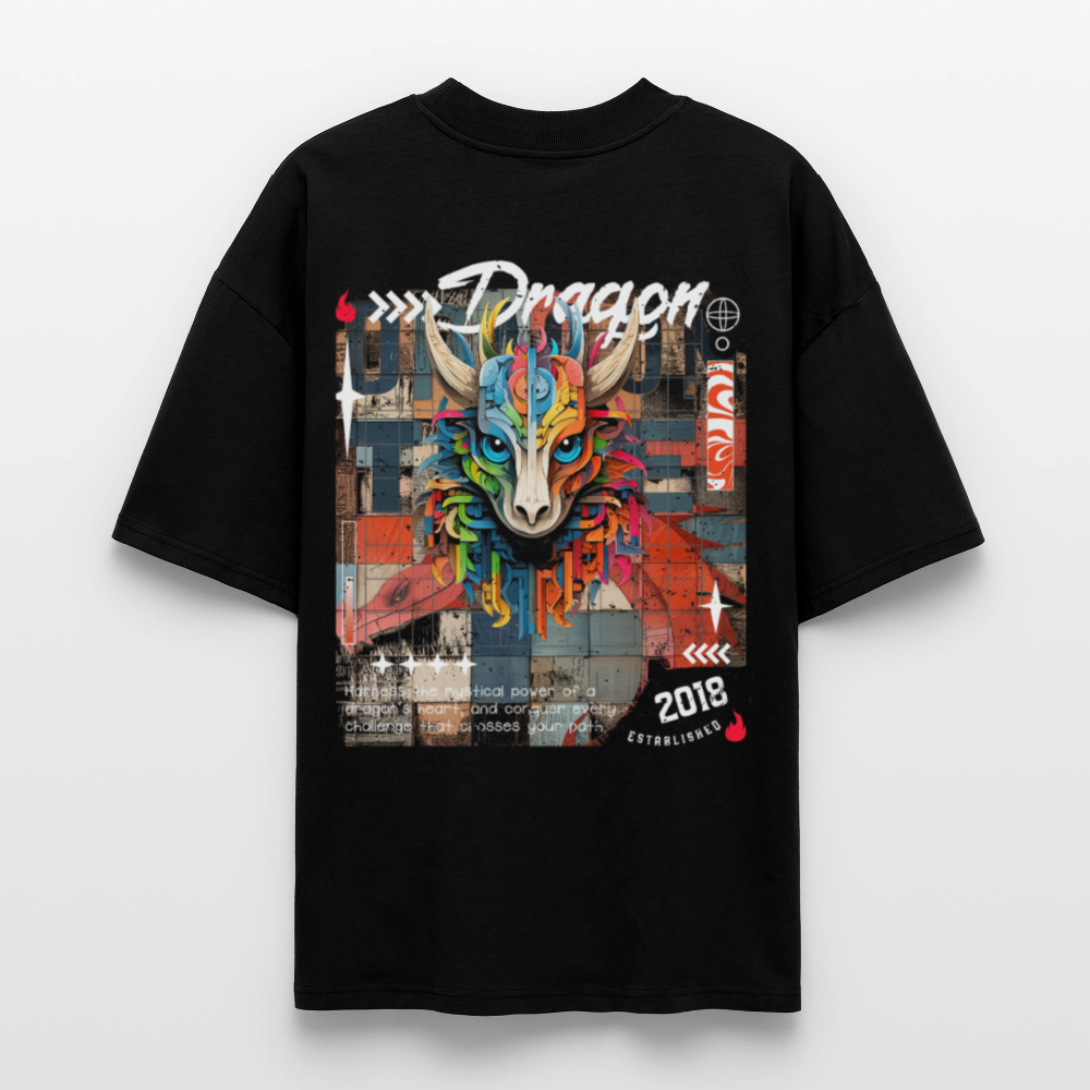 Nezha, Drache, 1st | Blaster, Oversize Bio T-Shirt, Unisex - Schwarz
