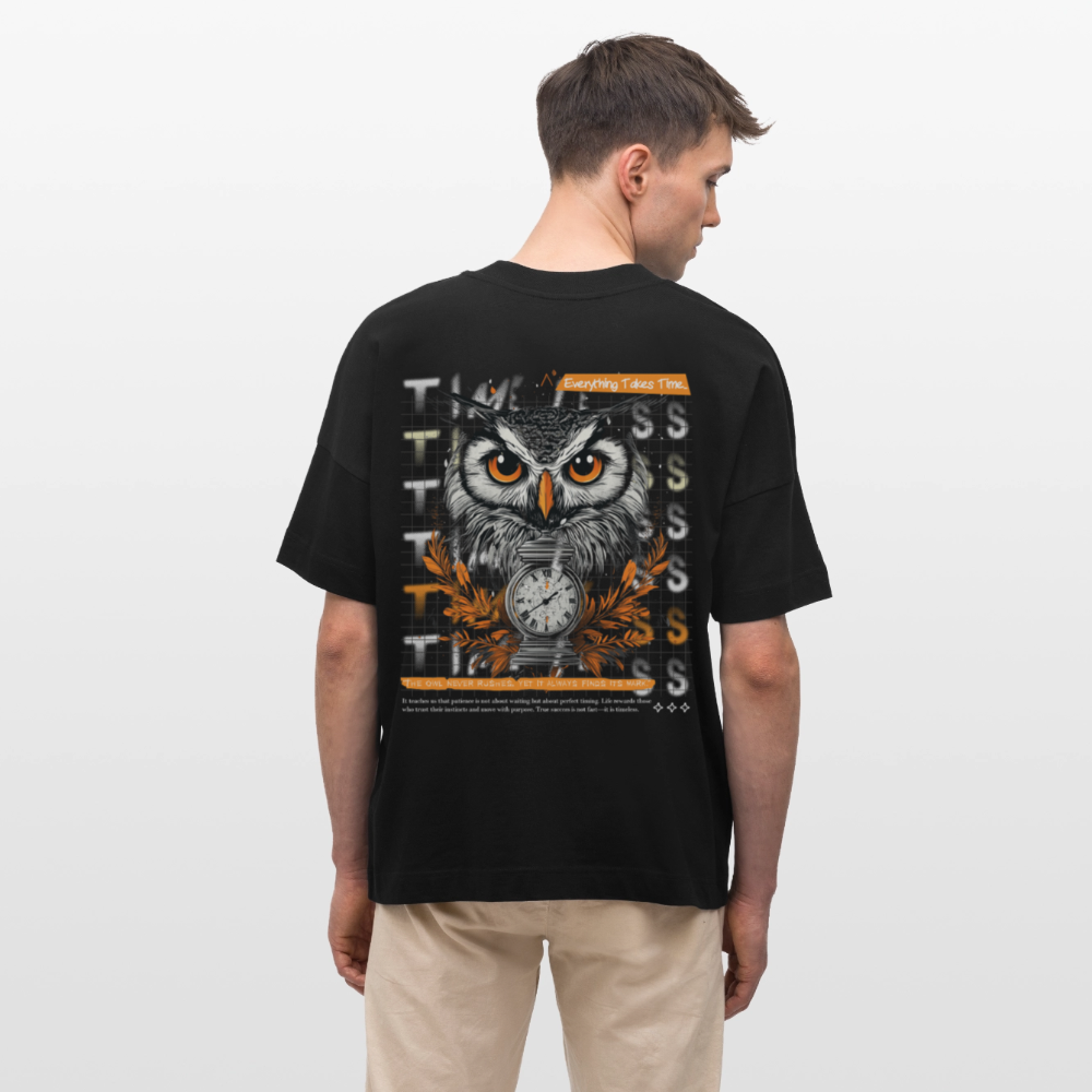 Marid, Eule, 1st | Blaster, Oversize Bio T-Shirt, Unisex - Schwarz