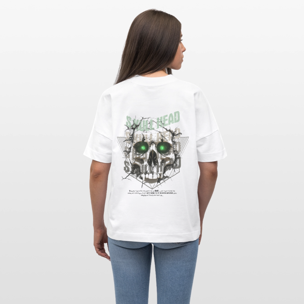 Gliesaron, Totenkopf, 1st | Blaster, Oversize Bio T-Shirt, Unisex - Weiß
