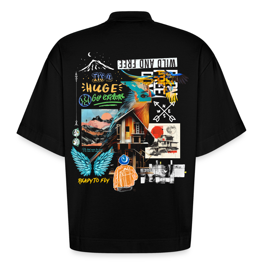 Nüwa, Wandern, 1st | Boxy, Heavyweight Bio T-Shirt, Unisex - SOLID BLACK