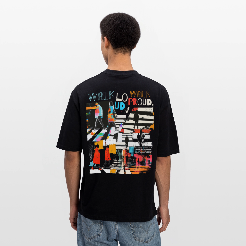 Anankean, Zebrastreifen, 1st | Breezy, Oversized Unisex T-Shirt - Schwarz