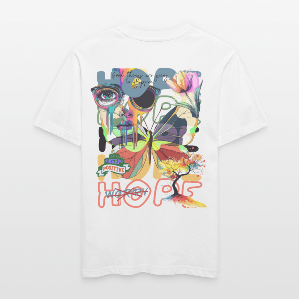 Tenebris, Schmetterling, 1st | Essential, Relaxed Fit Unisex Bio T-Shirt - Weiß
