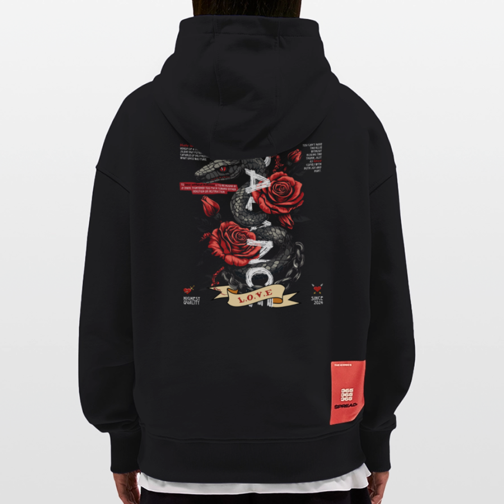 Hephani, Schlange, 1st | Heavyweight Oversized Bio Hoodie, Unisex - SOLID BLACK